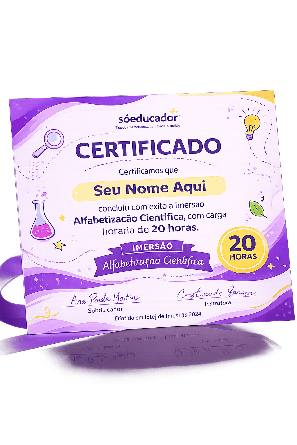 Certificado de conclusão da Imersão Alfabetização Científica — 20 horas